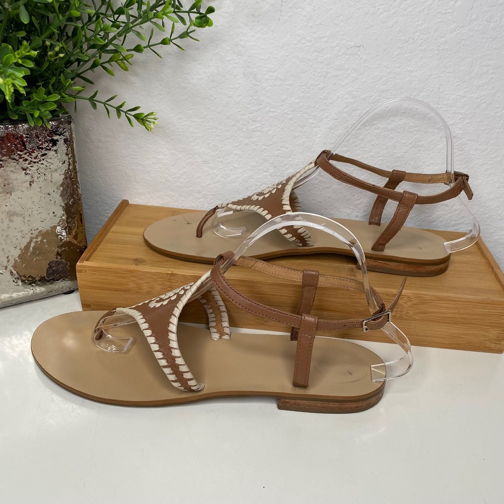 Jack Rogers Sandals Womens Brown Whipstitch Leather Preppy Size 10M - Picture 3 of 8